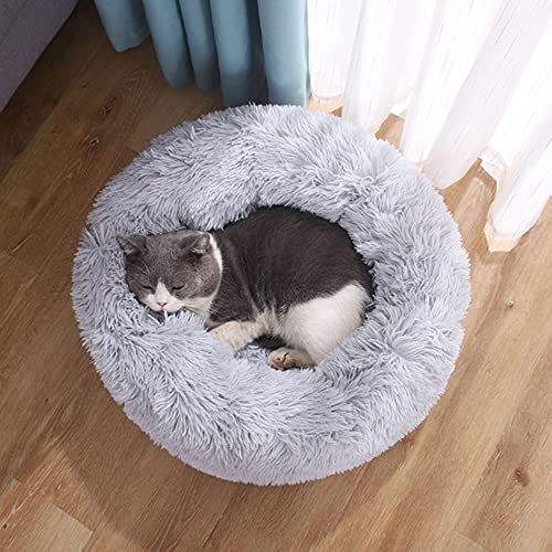 SEDOXX Donut Haustierbett Runde Hundebetten Katzenbett Flauschiges Bett für Indoor Katzen Schlafbett Kätzchen Welpe Plüsch Weich Warm Haustier Nest Kissen Mittlere Große Hunde, 120 cm, Grau von SEDOXX