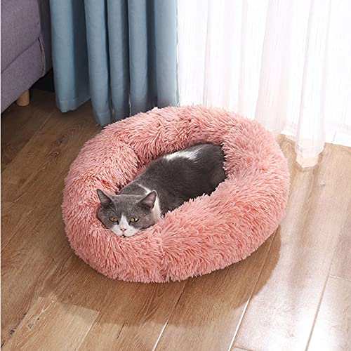 SEDOXX Donut Haustierbett Runde Hundebetten Katzenbett Flauschiges Bett für Indoor Katzen Schlafbett Kätzchen Welpe Plüsch Weich Warm Haustier Nest Kissen Mittlere Große Hunde, 120 cm, Rosa von SEDOXX