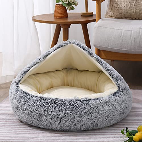 SEDOXX Donut-Höhle Katzenbett Katzensofa Bett Haustier beruhigendes Haus Plüsch Kuschelsack Decke rund Katzen-Hundebett für drinnen Katzen Kätzchen Welpen Haustier Kissenbett, Baumwolle, 35 cm, Grau von SEDOXX