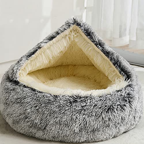 SEDOXX Donut-Höhle Katzenbett Katzensofa Bett Haustier beruhigendes Haus Plüsch Kuschelsack Decke rund Katzen-Hundebett für drinnen Katzen Kätzchen Welpen Haustier Kissenbett, Plüsch, 65 cm, Grau von SEDOXX