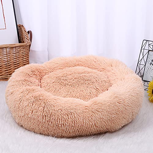 SEDOXX Flauschiges Katzenbett für drinnen und draußen, Donut-Hundebett, warmes Schlafbett, beruhigendes Kätzchenbetten, rundes Welpenkissen, weich, waschbar, kuschelig, weiches Nest, 110 cm, Beige von SEDOXX