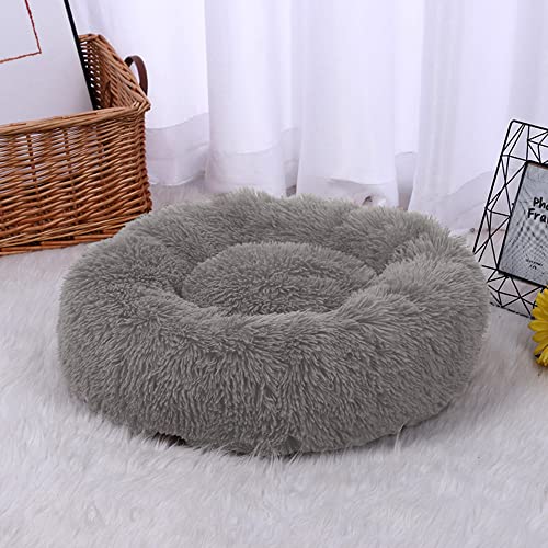 SEDOXX Flauschiges Katzenbett für drinnen und draußen, Donut-Hundebett, warmes Schlafbett, beruhigendes Kätzchenbetten, rundes Welpenkissen, weich, waschbar, kuschelig, weiches Nest, 110 cm, Grau von SEDOXX