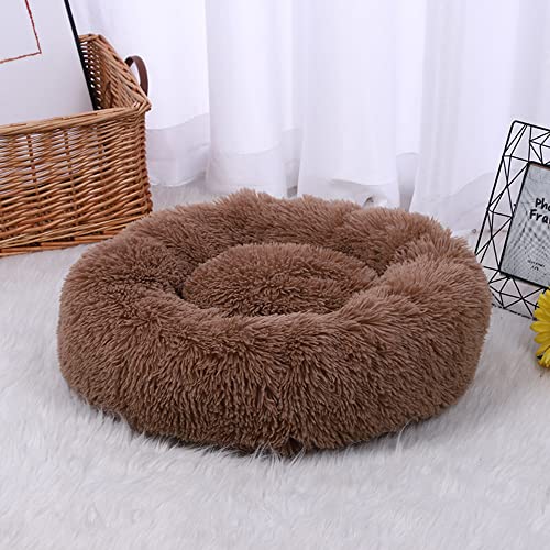 SEDOXX Flauschiges Katzenbett für drinnen und draußen, Donut-Hundebett, warmes Schlafbett, beruhigendes Kätzchenbetten, rundes Welpenkissen, weich, waschbar, kuschelig, weiches Nest, 70 cm, Khaki von SEDOXX