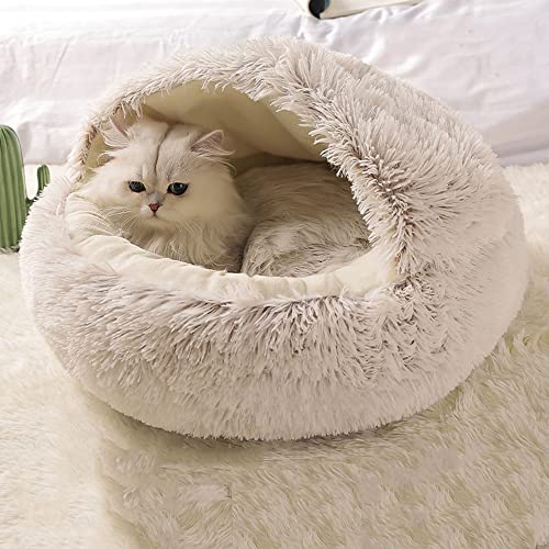 SEDOXX Haustier-Schlafsofa, Plüsch-Kuschelbett für kleine, mittelgroße Katzen, Hunde, Donut-Hundebett mit Höhle, flauschig, Anti-Angst, 2-in-1-Bett, Haustierkissen, waschbar, 60 cm, Kaffee von SEDOXX