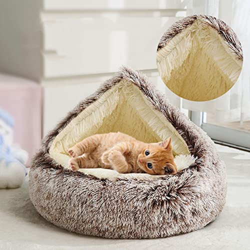 SEDOXX Haustierhöhle Bett Katzensofa Halbgeschlossen Katzenhaus Haustiernest für Kätzchen Welpen 2-in-1 Bett Katzenkissen Bett Indoor Katze Schlafbett Plüschzelt gemütlich, Plüsch, 40 cm, Kaffee von SEDOXX