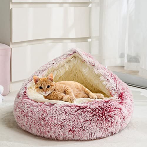 SEDOXX Haustierhöhle Bett Katzensofa Halbgeschlossen Katzenhaus Haustiernest für Kätzchen Welpen 2-in-1 Bett Katzenkissen Bett Indoor Katze Schlafbett Plüschzelt gemütlich, Plüsch, 40 cm, Rosa von SEDOXX