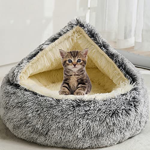 SEDOXX Haustierhöhle Bett Katzensofa Halbgeschlossen Katzenhaus Haustiernest für Kätzchen Welpen 2-in-1 Bett Katzenkissen Bett Indoor Katze Schlafbett Plüschzelt gemütlich, Plüsch, 65 cm, Grau von SEDOXX