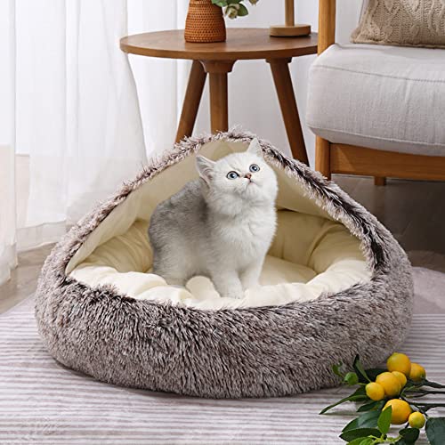 SEDOXX Haustierhöhle Bett Katzensofa Halbgeschlossen Katzenhaus Haustiernest für Kätzchen Welpen 2-in-1 Bett Katzenkissen Bett Indoor Katze Schlafbett Plüschzelt gemütlich, Samt, 50 cm, Kaffee von SEDOXX