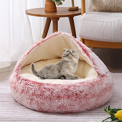 SEDOXX Haustierhöhle Bett Katzensofa Halbgeschlossen Katzenhaus Haustiernest für Kätzchen Welpen 2-in-1 Bett Katzenkissen Bett Indoor Katze Schlafbett Plüschzelt gemütlich, Samt, 50 cm, Rosa von SEDOXX