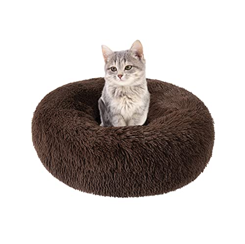 SEDOXX Haustiersofa Katzenbett für drinnen Katzen kleine Katzen Plüsch Haustierbett Anti-Rutsch Donut Kitty Bett Welpenbett Hundekissen Warm Hundebett Weich Flauschig, 40 cm, Braun von SEDOXX