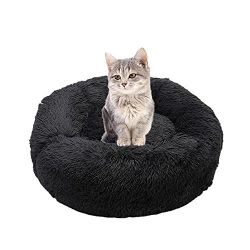 SEDOXX Haustiersofa Katzenbett für drinnen Katzen kleine Katzen Plüsch Haustierbett Anti-Rutsch Donut Kitty Bett Welpenbett Hundekissen Warm Hundebett Weich Flauschig, 70 cm, Schwarz von SEDOXX