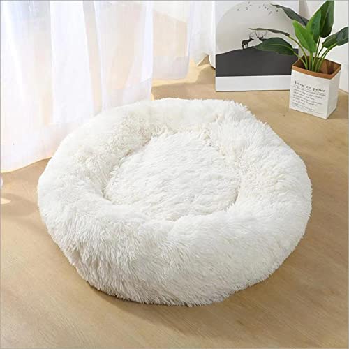 SEDOXX Katzenbett Kleines Haustierbett Plüsch Katzennest Bett Warm Schlafen Rundes Donut Hundebett Welpensofa für Indoor Katzen Mittel Flauschiges Kissen Verbesserter Schlaf Weich, 110 cm, Weiß von SEDOXX