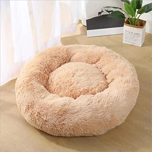 SEDOXX Katzenbett Kleines Haustierbett Plüsch Katzennest Bett Warm Schlafen Rundes Donut Hundebett Welpensofa für Indoor Katzen Mittel Flauschiges Kissen Verbesserter Schlaf Weich, 130 cm, Beige von SEDOXX