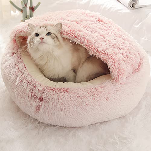 SEDOXX Katzensofa Bett Hundebett Haustierkissen Bett Donuthöhle Katzenbett Haustier Beruhigendes Haus Plüsch Kuschelsack Decke Runde Katze für Indoor Katzen Kätzchen Welpe Baumwolle 65 cm Rosa von SEDOXX