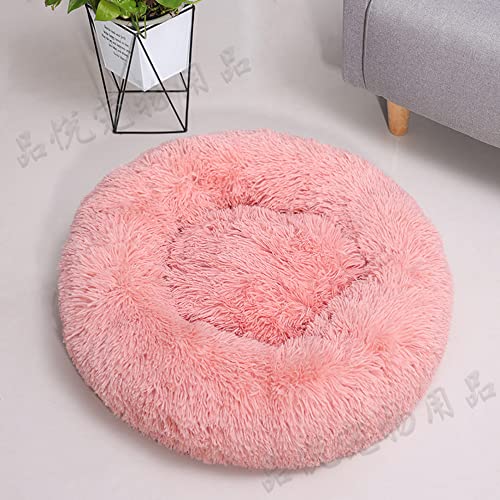 SEDOXX Plüsch-Donut-Haustierbett verbessert den Schlaf, hält warm, Hundebett Katzenbett für drinnen Katzen Welpenbett, rundes Höhlenbett, Fell, selbstwärmendes Zwinger-Welpen-Sofa, 80 cm, Rosa von SEDOXX