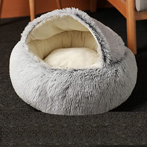 SEDOXX Plüsch-Kätzchenbett, Katzenbett, Anti-Angst, flauschig, beruhigendes Bett für mittelgroße und kleine Hunde, Schlafsack, weiches Donut-Kuschelnest für Haustiere, Katzen, Samt, 60 cm, Grau von SEDOXX