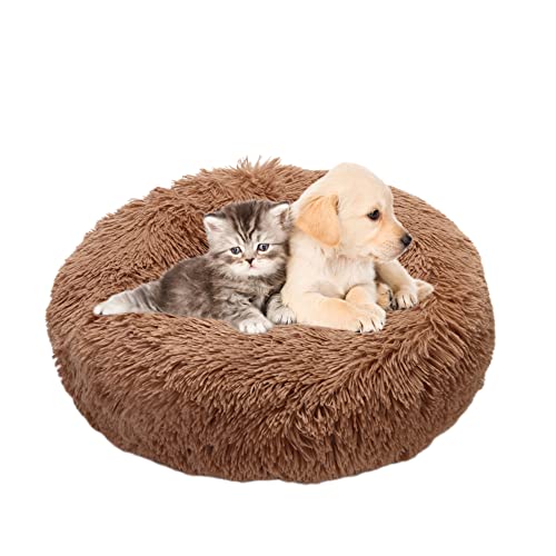 SEDOXX Rundes Hundebett Katzenbett Donut Haustierbett für drinnen Katzen Schlafbett Plüsch Flauschiges Bett Weiches Warm Kätzchen Welpe Kissen Mittlere Große Hunde Haustiernest, 100 cm, Khaki von SEDOXX