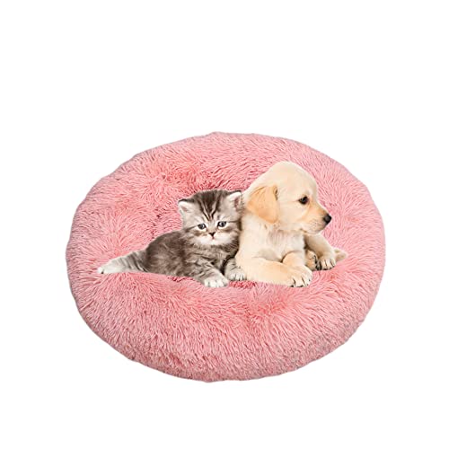 SEDOXX Rundes Hundebett Katzenbett Donut Haustierbett für drinnen Katzen Schlafbett Plüsch Flauschiges Bett Weiches Warm Kätzchen Welpe Kissen Mittlere Große Hunde Haustiernest, 100 cm, Rosa 1 von SEDOXX