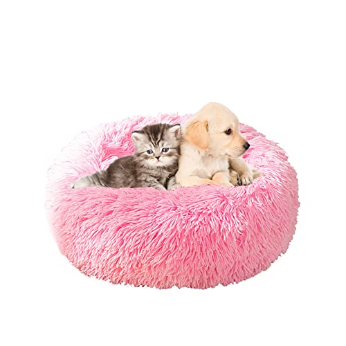 SEDOXX Rundes Hundebett Katzenbett Donut Haustierbett für drinnen Katzen Schlafbett Plüsch Flauschiges Bett Weiches Warm Kätzchen Welpe Kissen Mittlere Große Hunde Haustiernest, 100 cm, Rosa 2 von SEDOXX