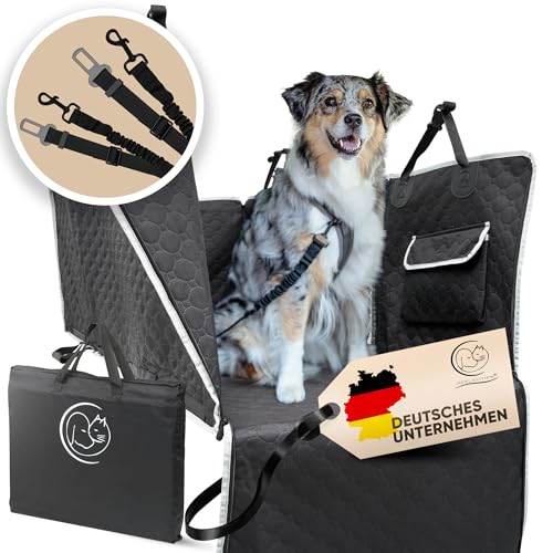 SEELENTIER® Gepolsterte Hundedecke Auto Rückbank Fester Boden | Auto Hundedecke Rücksitz wasserdicht & Kratzfest | Autoschondecke Hund Rücksitz inkl. 2 stabile Leinen, ISOFIX von SEELENTIER