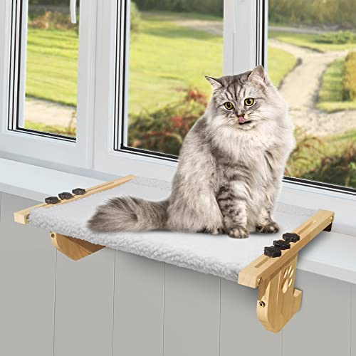 Katzen-Fensterstange, stabile Katzen-Fenster-Hängematte mit Holz- und Metallrahmen, kein Bohren erforderlich, mehrere Verwendungsmöglichkeiten, Katzenbett für Fensterbank, Boden, Nachttisch oder von SEEPEARL