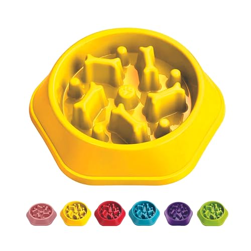 Sefa Slow Feeder Hundenapf für kleine/mittelgroße Hunde, Anti-Ersticken Slow Feeder Bowl, Slow Feeding Puzzle Bowl, Anti-Rutsch-Hundenapf mit interaktivem Knochenform-Futter-Design, PP-Material (Gelb) von SEFAGUDZ