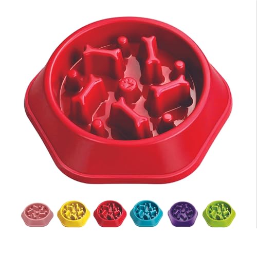 Sefa Slow Feeder Hundenapf für kleine/mittelgroße Hunde, Anti-Ersticken Slow Feeder Bowl, Slow Feeding Puzzle Bowl, Anti-Rutsch-Hundenapf mit interaktivem Knochenform-Futter-Design, PP-Material (Rot) von SEFAGUDZ