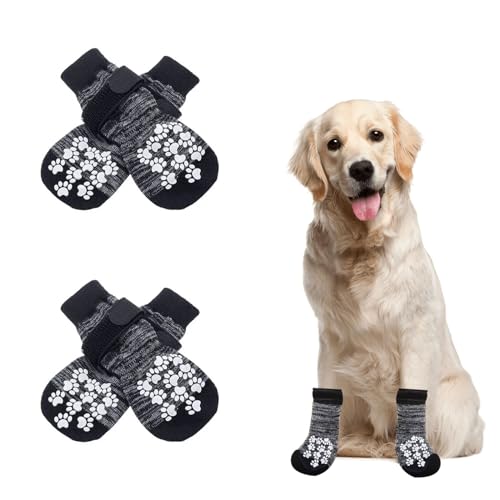 Anti-Rutsch-Hundesocken,Anti-Rutsch Socken für Hunde,Einstellbare Indoor-Hundegriff-Socken mit Riemen,Hundesocken Anti Rutsch,Hundesocken für Hunde im Innenbereich im Freien,2 Paar (L, Schwarz) von SEGMINISMART