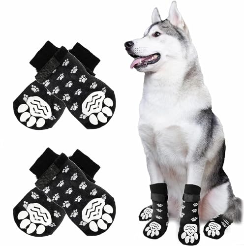 Indoor Anti-Rutsch Socken für Hunde, Hundesocken Anti Rutsch, Antirutschsocken Hund Mit Klettverschluss, Einem Weichen Haustierschutz, Verbessern Sie Den Halt Ihres Hundes, M-New von SEGMINISMART