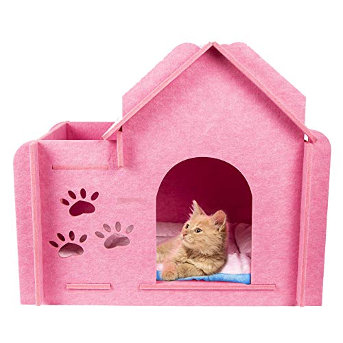SEGMINISMART GEX Katzenhaus Indoor Condos Filzm鯾el Gro遝 Box 23,6 x 15,6 x 20,5 Zoll mit Fenster f黵 Haustiere/Katzen mit weicher Katzenbettmatte (Pink) von TUKNON