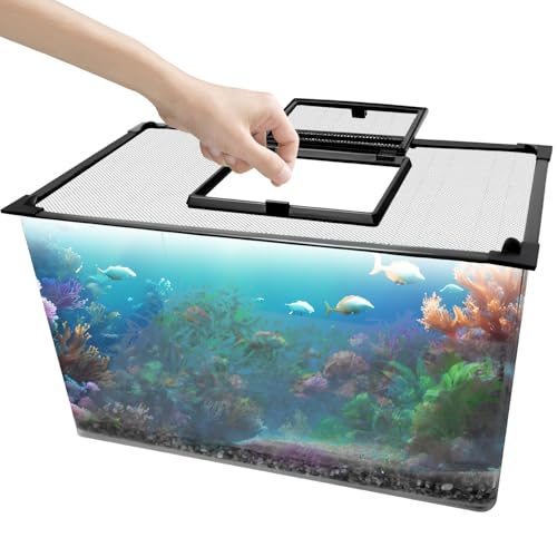 Magnetischer Aquariumdeckel mit Futterfenster, SEILETOO hohe Transparenz Aquarium-Abdeckung, Aquarium-Deckel kann auf jede Größe zugeschnitten werden, Anti-Spring-Netz von SEILETOO