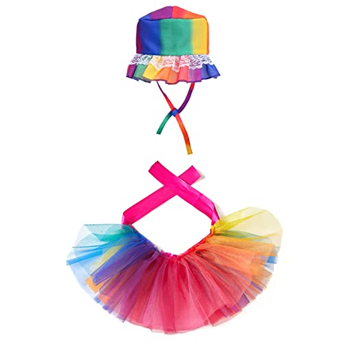 SEIS 2 Stück Regenbogen-Hundekleid und Hut, dünne Katzen, Gaze-Rock, süße Spitze, Katze, buntes Tutu, verstellbare Teddykleidung, Prinzessin, Bomei, Kostüm für Frühling, Sommer, Hochzeit, Party (L) von SEIS