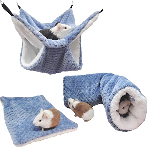 SEIS 3-teiliges Hamster-Hängematten-Set aus Plüsch, Zucker-Gleiter, Hängekäfig-Zubehör-Set für Kleintiere, Hängematte, Kanalmatte für Meerschweinchen, Ratten, Rennmäuse, Vögel, Papageien (blau) von SEIS