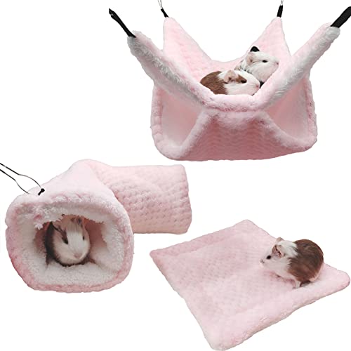 SEIS 3-teiliges Hamster-Hängematten-Set aus Plüsch, Zucker-Gleiter, Hängekäfig-Zubehör-Set für Kleintiere, Hängematte, Kanalmatte für Meerschweinchen, Ratten, Rennmäuse, Vögel, Papageien (Rosa) von SEIS