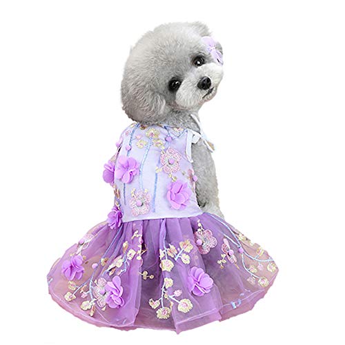 SEIS Blumenspitze Hundekleid Katze Prinzessin Straps-Kostüm Welpe Tutu Floral & Schleife Kleidung Welpe Stickerei Rock für Katzen Teddy Hund kleine mittelgroße Hunde (lila, M (Brustumfang 42 cm) von SEIS