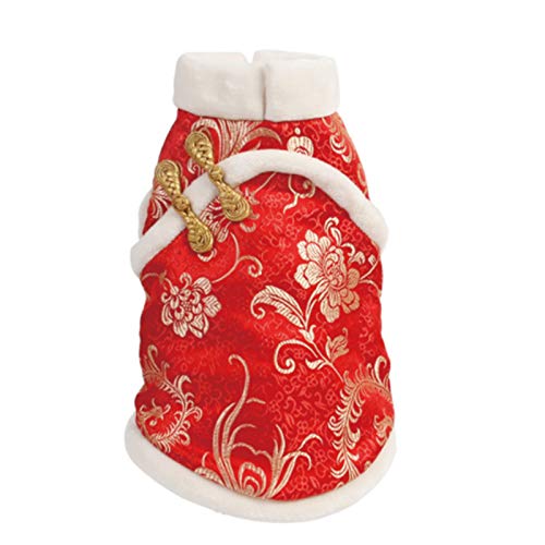 SEIS Cheongsam Hundemantel mit Knoten, für den Winter, Weste der Tang-Dynastie, Weihnachtskostüm für Katzen, Teddy, Bichon, kleine, mittelgroße Hunde (weiß, M (Brustumfang 55 cm) von SEIS