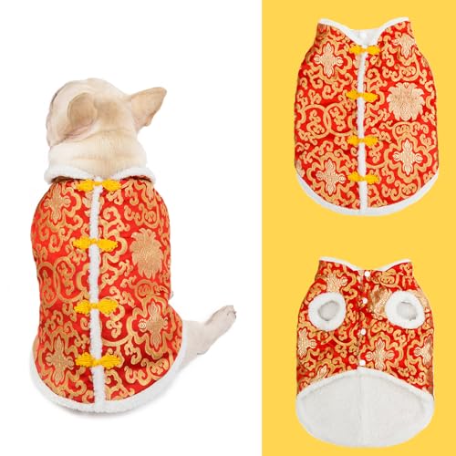 SEIS Cheongsam-Kostüm, Winterkleidung der Tang-Dynastie, warme Weste, Outfit für Katzen, Teddy, Bichon, kleine, mittelgroße Hunde, Rot, Größe L (Brustumfang 60 cm) von SEIS