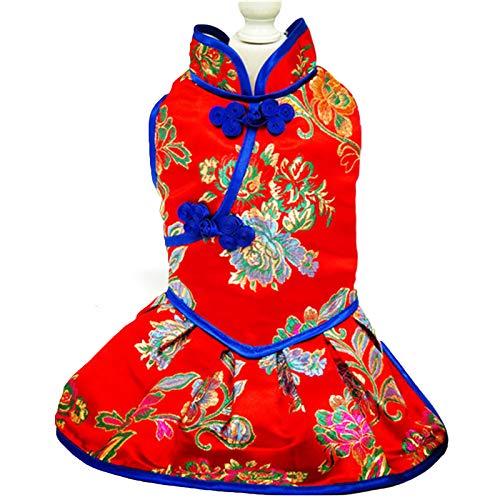 SEIS Cheongsam Winterkostüm für Hunde, Pfauenmotiv, für Katzen, kleine und mittelgroße Hunde, Größe L (Brustumfang 54 cm) von SEIS