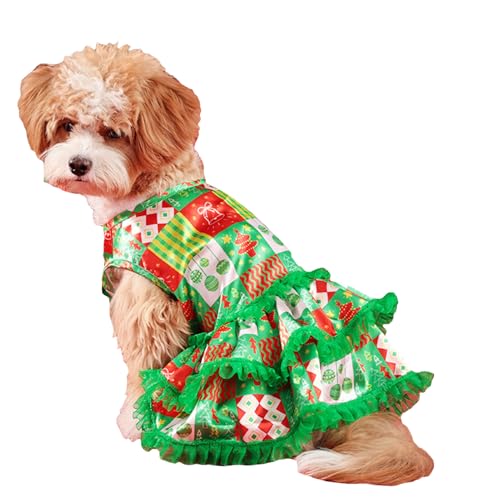 SEIS Grünes Weihnachtskleid für Hunde, Haustierrock, atmungsaktiv, Tutu, Katzen, Kostüm, kariert, Hunde-Outfits, Hoodie für Weihnachten, Frühling, Festival, Neujahrsparty (M (Brustumfang 49 cm) von SEIS