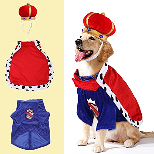 SEIS Halloween-Kostüm für Hunde, König, Umhang mit Kronenkappe, Haustieranzug, Prinz, Herbst und Winter, Katzen-Hoodies mit Hut, Puupy-Kleidung, Französische Bulldogge, Chihuahua (XL (Brustumfang 69 von SEIS