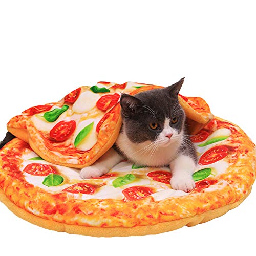 SEIS Haustiermatte und -Decken-Set, warm, für den Winter, Katze, niedliches Pizza-Toast-Design, Schlafbett, Größe L, 2 Stück von SEIS