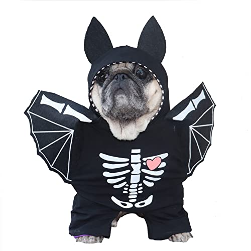 SEIS Hunde-Fledermaus-Kostüm mit Flügeln, lustiger Halloween-Kapuzenpullover, Winter-Katzenbekleidung, Skelett, Welpen, Stehkleidung für Katzen, kleine, mittelgroße Hunde, Französische Bulldogge, von SEIS