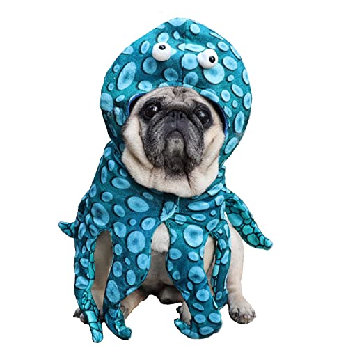 SEIS Hunde-Oktopus-Kostüm, lustiger Halloween-Hut, Winter-Katzenbekleidung, Welpen-Kappe, Kleidung für Katzen, kleine, mittelgroße Hunde, Französische Bulldogge, Chihuahua (Halsumfang 30–36 cm) von SEIS