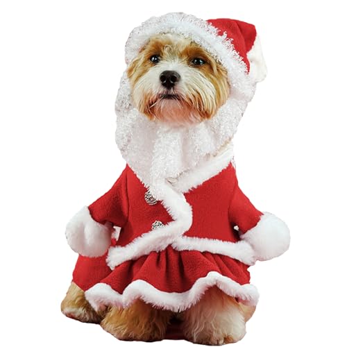 SEIS Weihnachtliches Hundekleid und Mütze, Weihnachtsmann-Rock, Winterkleidung, warme Katzenkostüm, Hunde-Outfits, Kapuzenpullover, für Weihnachten, Frühling, Festival, Neujahr (Größe M (Brustumfang von SEIS