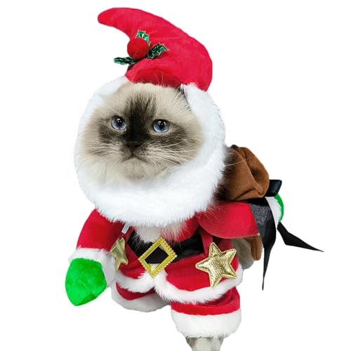 SEIS Weihnachtsmann-Katzenkostüm und Mütze, mit Kapuze, warme Katzen-Weste, Hunde-Outfits für Weihnachten, Frühling, Festival, Neujahr (S (Brustumfang 21,8–69,8 cm) von SEIS