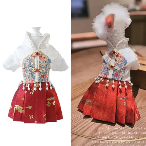 SEIS Winterkleid für Hunde, Pferde, Rot, Katze, Cheongsam-Kleid, Weihnachtskostüm für Katzen, Teddy, Bichon, kleine und mittelgroße Hunde (Größe S (Brustumfang 35,1 cm) von SEIS