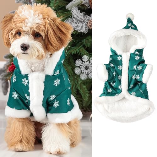 SEIS Wintermantel für Hunde, Schneeflocken, Weihnachten, Haustiere, Baumwolle, gepolstert, warm, Katzen-Hoodie, niedliches Hundekostüm, Kleidung (Grün, Größe L (Brustumfang 55,9 cm) von SEIS