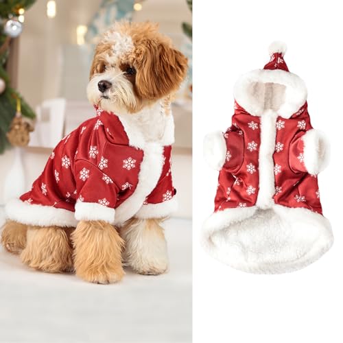 SEIS Wintermantel für Hunde, Schneeflocken, Weihnachten, Haustiere, Baumwolle, gepolstert, warm, Katzen-Hoodie, niedliches Hundekostüm, Kleidung (Rot, Größe L (Brustumfang 55,9 cm) von SEIS