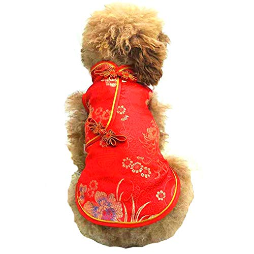 Yu-Xiang Haustierkostüm, Tang-Anzug, Cheongsam-Satin-Kleidung, chinesischer Stil, Kleidung für Hunde, Haustierrock, Welpen, Katzen, Kleid, Hundeweste, T-Shirt (XXS, Rot) von SEIS