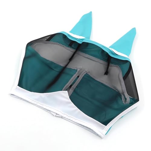 Sommer-Mückenschutz-Gesichtsmaske für Pferde mit Ohren, atmungsaktives Mesh, verstellbare Fliegenmaske für Ranches und Pferdefarmen(Blau-Weis,L) von SEIWEI